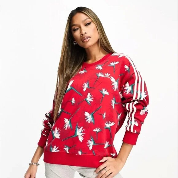 Adidas Thebe Magugu Sweatshirt Birds of Paradise Crew Sweater Red Sz S B30 - Picture 3 of 15